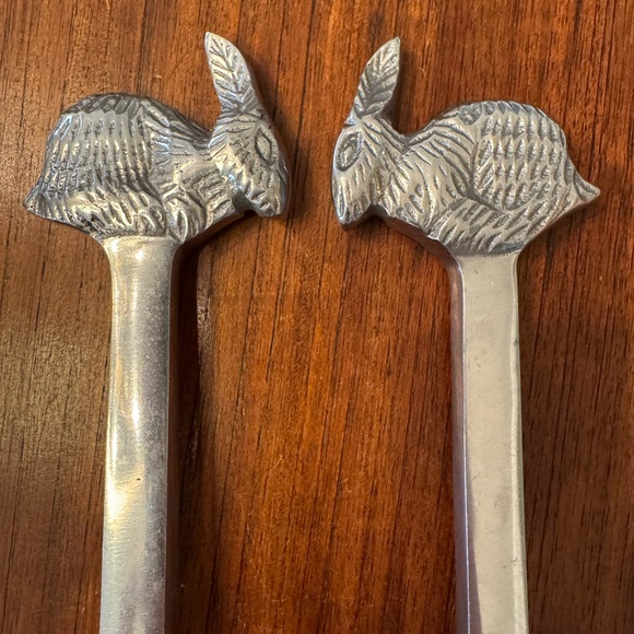 Silver Rabbit Handle Salad Servers - Picture 2 of 4